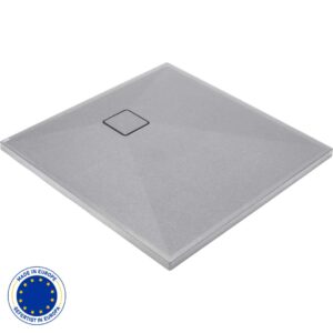 Quadrat Granit Duschwanne | Grau Metallic Duschtasse | Breite 800-900 mm | Länge 800-900 mm | Höhe 35 mm | mit/ohne Ablaufgarnitur