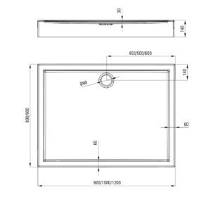 Rechteck Standard Acryl Duschwanne | Weiß Duschtasse | Breite 800-900 mm | Länge 900-1200 mm | Höhe 140 mm | mit/ohne Ablaufgarnitur