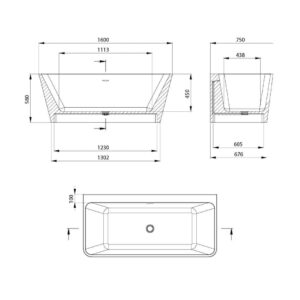 Rechteck Wandmontiert/Freistehende Badewanne | Acryl Weiβ Badewanne | Breite 750-800 mm | Länge 1600-1700 mm | Höhe 580 mm