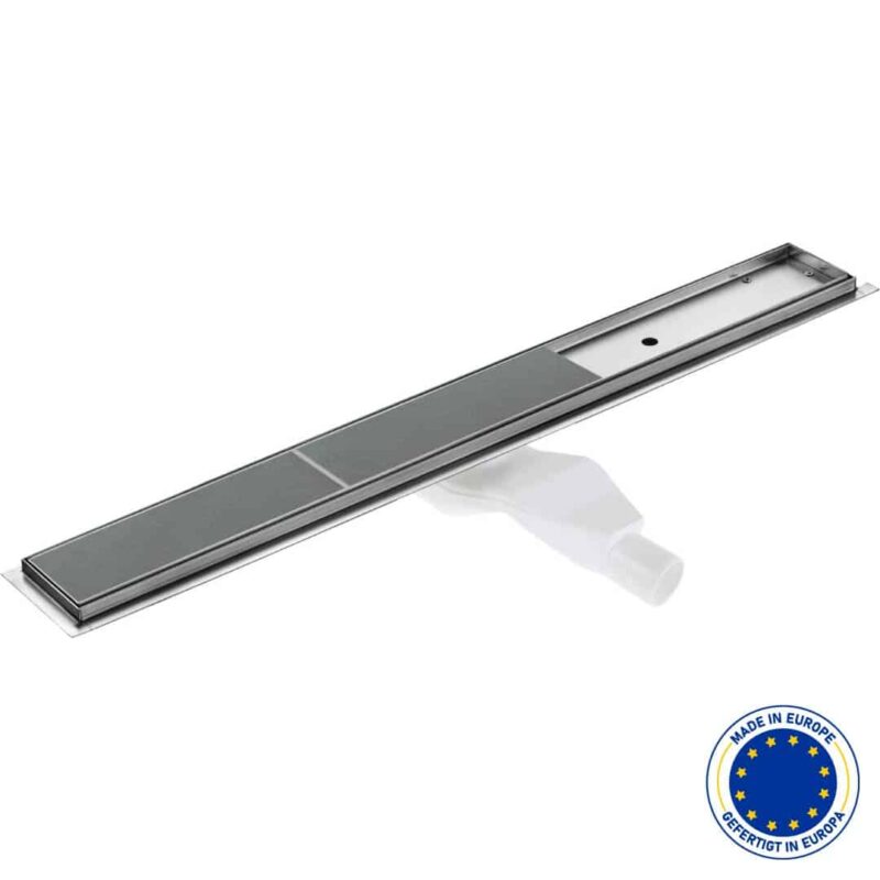 Umkehrbar Fuβboden Duschrinne aus Rostfreies Stahl | Stahl Bodenablauf | Länge 600-1000 mm | inkl. Siphon für Abfluss