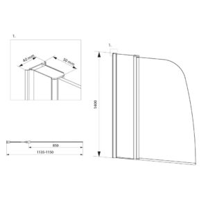 Badewannenabtrennung für Badewanne, 2-tlg, BxH: 115x140 cm