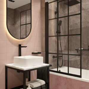 Duschwand für Badewanne, ESG, Schwarz, BxH: 80x140 cm