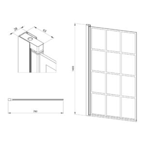Duschwand für Badewanne, ESG, Schwarz, BxH: 80x140 cm