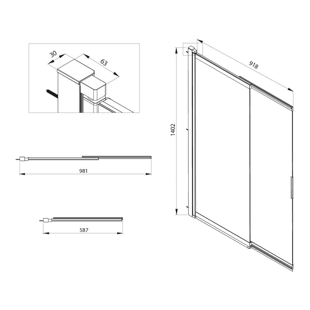 Schiebe Duschwand für Badewanne, ESG, LxH: 100x140 cm