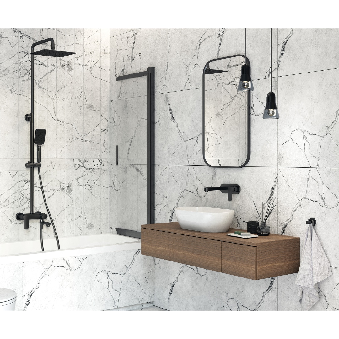 Schiebe Duschwand für Badewanne, ESG, LxH: 100x140 cm