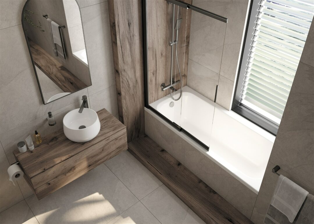 Schiebe Duschwand für Badewanne, ESG, LxH: 100x140 cm