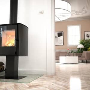 Hitze Freistehende Kaminofen 6,5 kW auf einem Bein | Schwarz