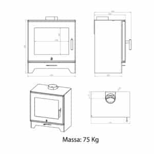 Hitze Freistehender Kaminofen 5,5 kW ohne Rost (Stahlfront)
