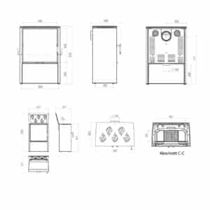 Hitze Freistehende Kaminofen mit Kochplatte 8,7 kW | Schwarz