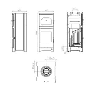 Hitze Freistehende Kaminofen mit Backofenfunktion 6,5 kW | Schwarz