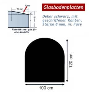 Schwarz Ofenglas in Rundbogen 1200x1000mm ESG mit 20mm Facettenschliff | Stärke 8mm