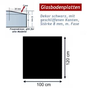 Schwarz Ofenglas in Rechteck 1200x1000mm ESG mit 20mm Facettenschliff | Stärke 8mm