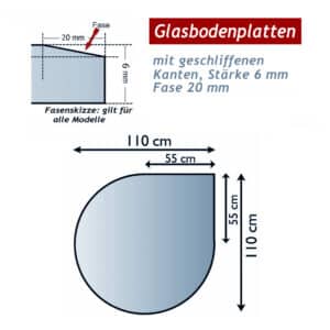 Ofenglas in Tropfen ESG mit 20mm Facettenschliff | Stärke 6 – 8mm