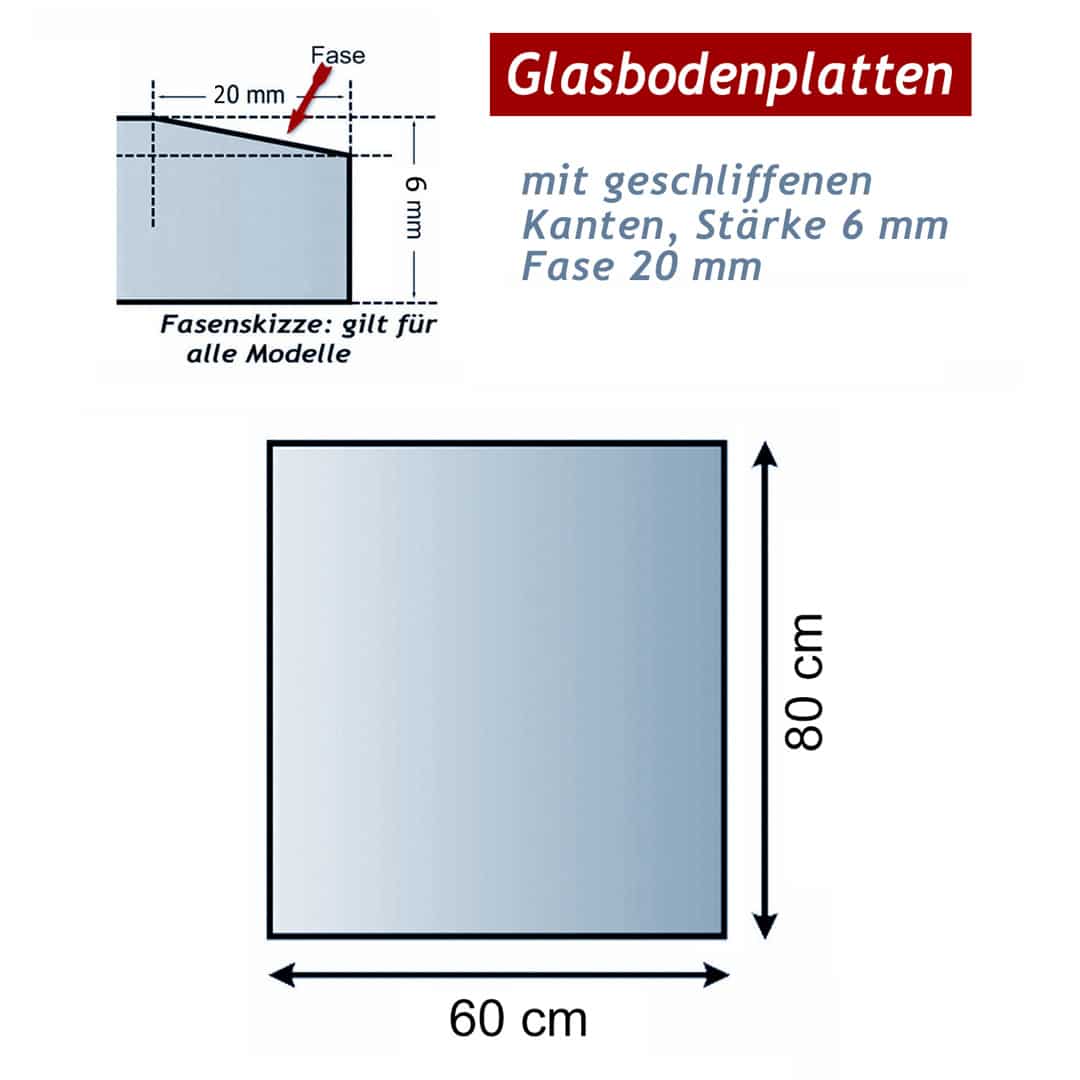 Ofenglas in Rechteck ESG mit 20mm Facettenschliff | Stärke 6 – 8mm