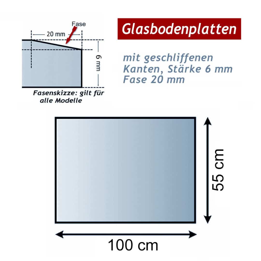 Ofenglas in Rechteck 550x1100mm ESG mit 20mm drei Facettenschliff | Stärke 6mm – Bild 2