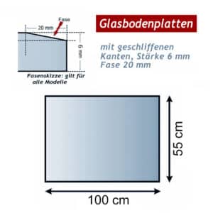 Ofenglas in Rechteck 550x1100mm ESG mit 20mm drei Facettenschliff | Stärke 6mm