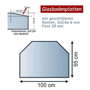Ofenglas in Sechseck 550x1000mm ESG mit 20mm drei Facettenschliff | Stärke 6mm