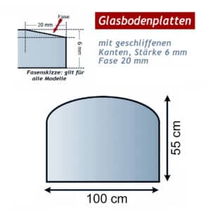 Ofenglas in Segmentbogen 550x1000mm ESG mit 20mm drei Facettenschliff | Stärke 6mm