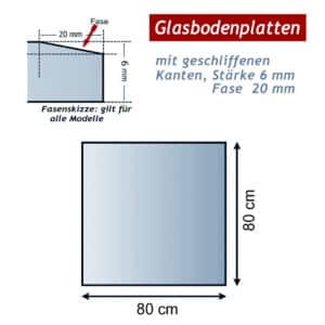 Ofenglas in Quadrat ESG mit 20mm Facettenschliff | Stärke 6 – 8mm