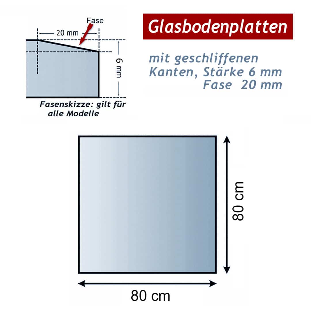 Ofenglas in Quadrat ESG mit 20mm Facettenschliff | Stärke 6 – 8mm
