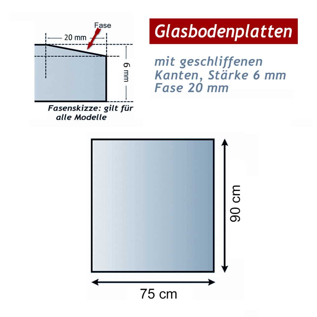 Ofenglas in Rechteck ESG mit 20mm Facettenschliff | Stärke 6 – 8mm