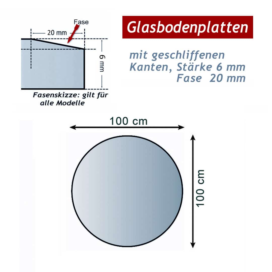 Ofenglas in Kreis ESG mit 20mm Facettenschliff | Stärke 6 – 8mm